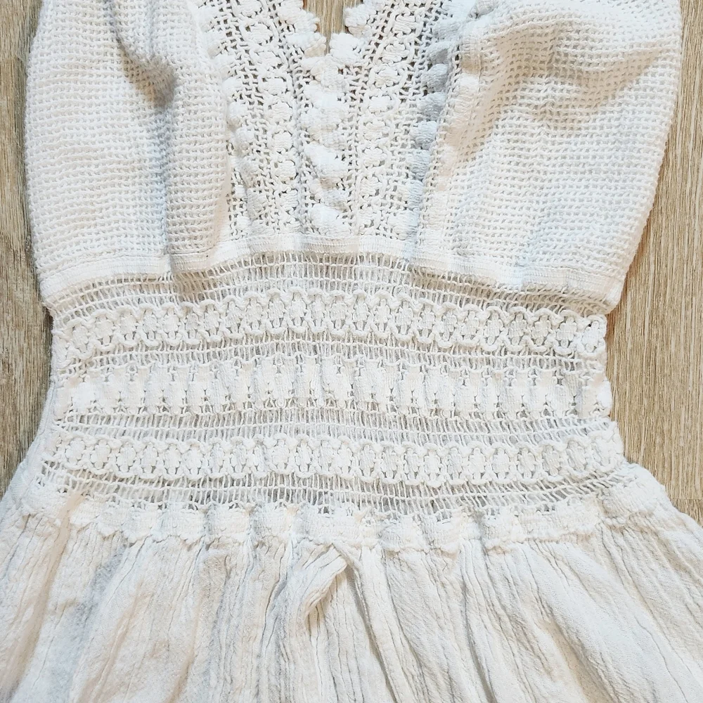 Seaspice Peruvian cotton white cover up tunic dress size S Bohemian Beach - Picture 3 of 9